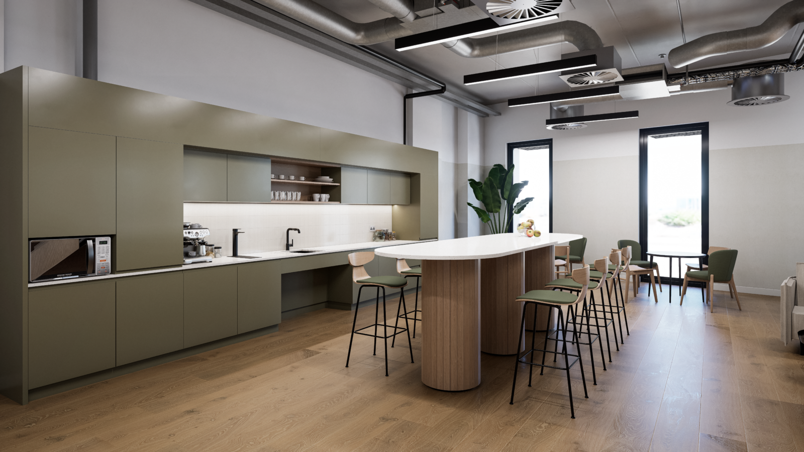 Visualisation of Versa kitchen and breakout space